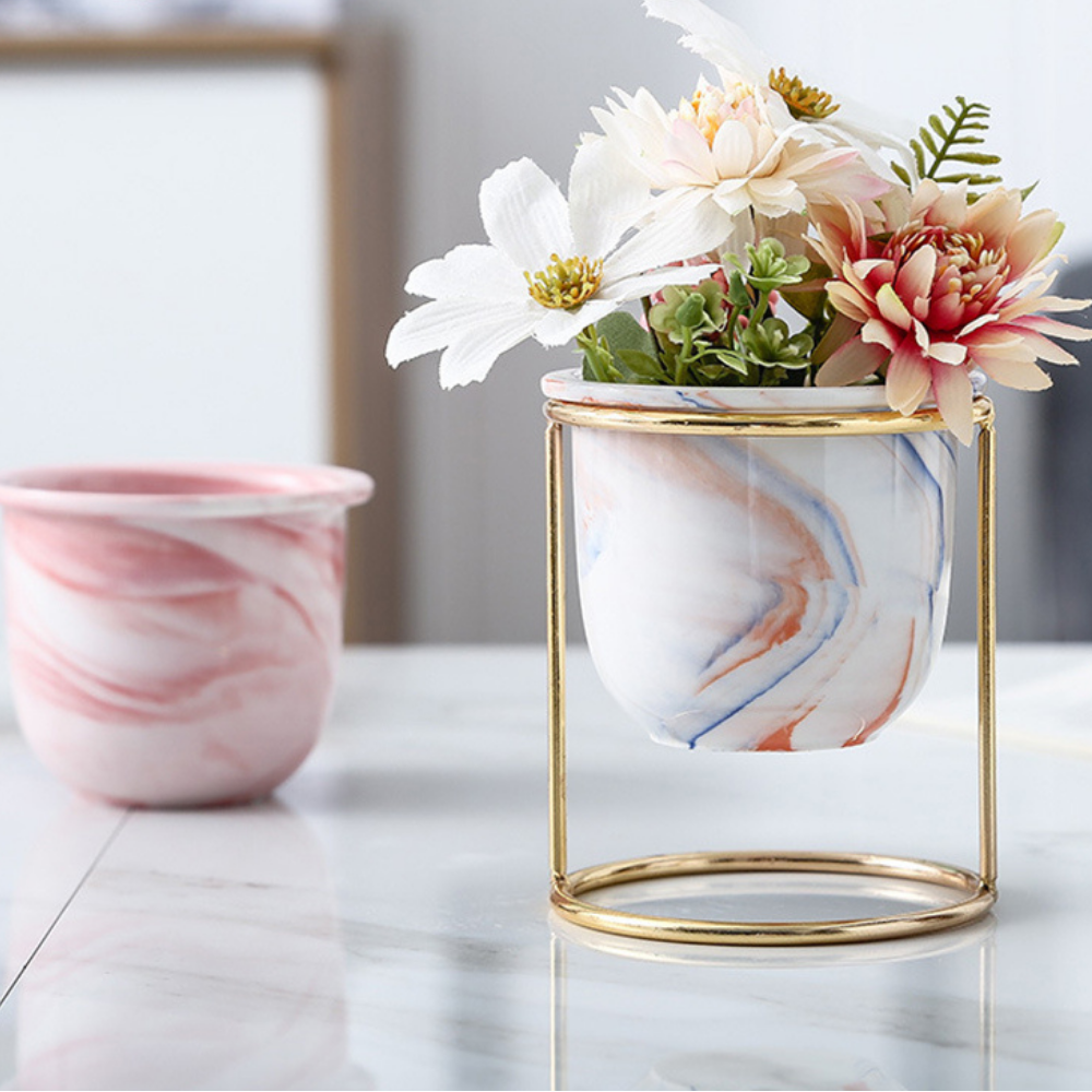 Petit Vase Onyx Marbré Et Métal - Déco Vintage