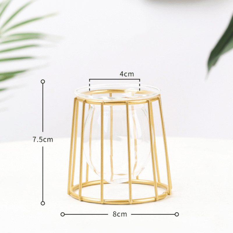 Vase sur pied en verre petit format dans cage dorée