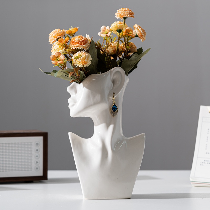 Vase Décoratif En Céramique - Forme De Corps De Femme - Pour Fleurs Séchées Ou Fraîches - Décoration Intérieure