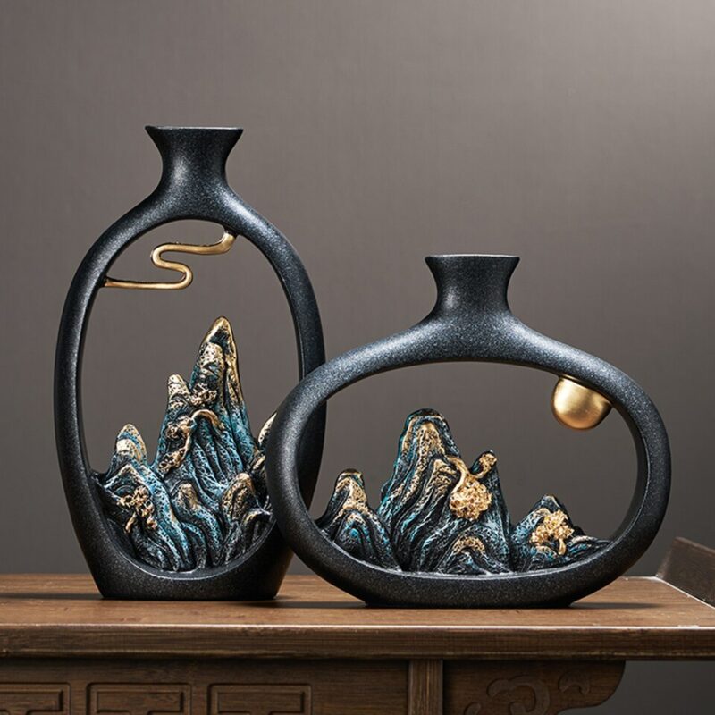 Vase japonais noir ajouré style zen