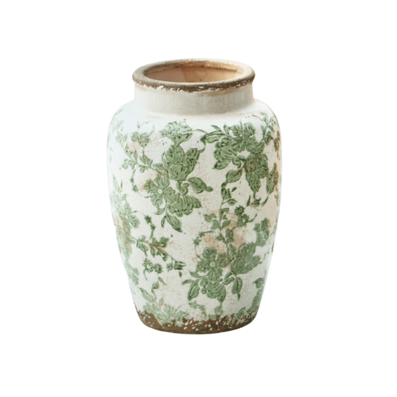 Vase porcelaine craquelée à motif floral