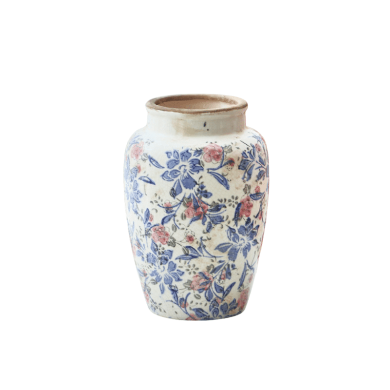 Vase porcelaine craquelée à motif floral