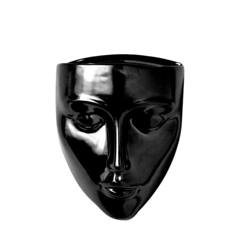 Vase noir suspendu en forme de visage