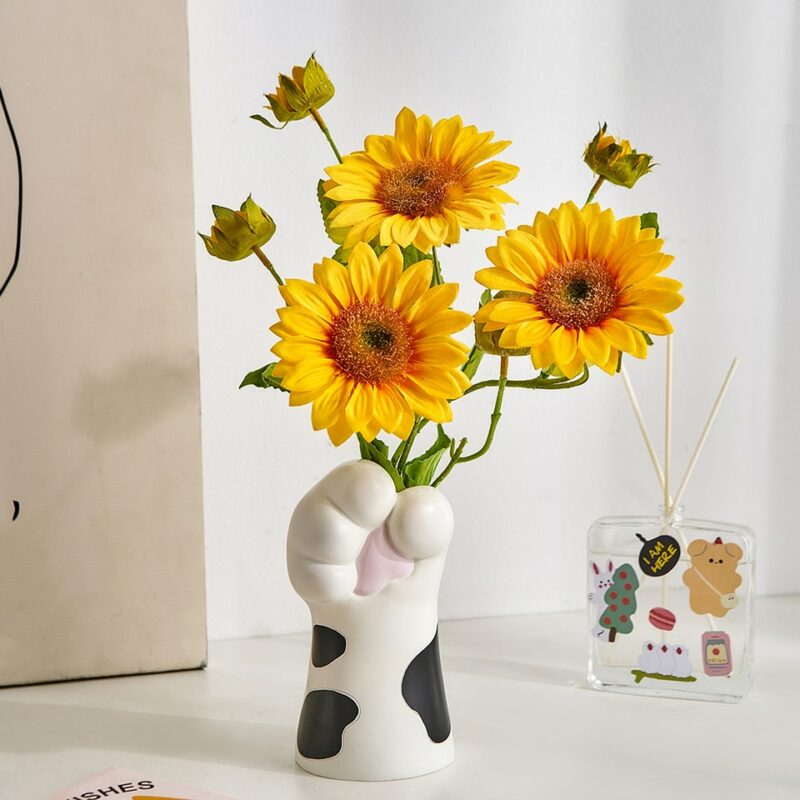 Vase Chat En Céramique Blanc Avec Coeur Rose - Style Vintage Shabby Chic Pour Déco Chambre